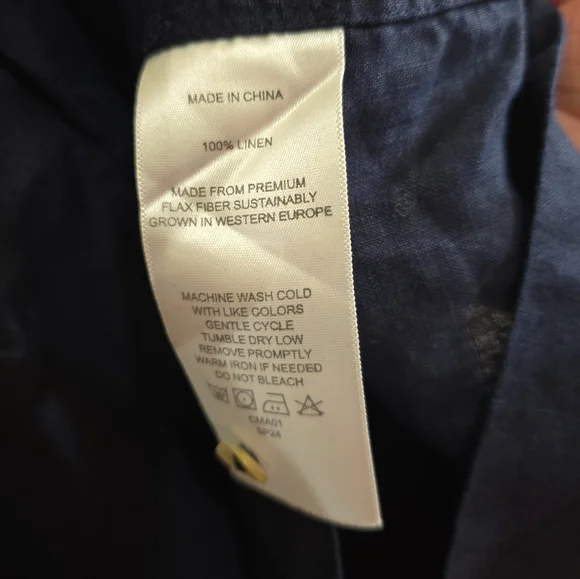 Quince 100% European Linen Navy Short Sleeve Swing Dress Pleated Front Medium - Picture 8 of 9